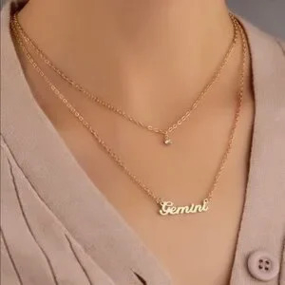 Gold Rhinestone & Gemini Layered Necklace
